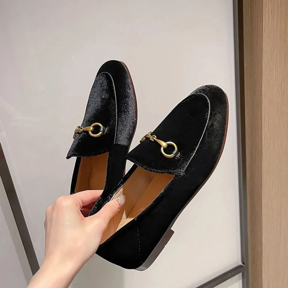 Divanne Loafers for Women, Womens Loafer Flats Gold Chain Penny Loafers Slip On Fur Loafer Mules