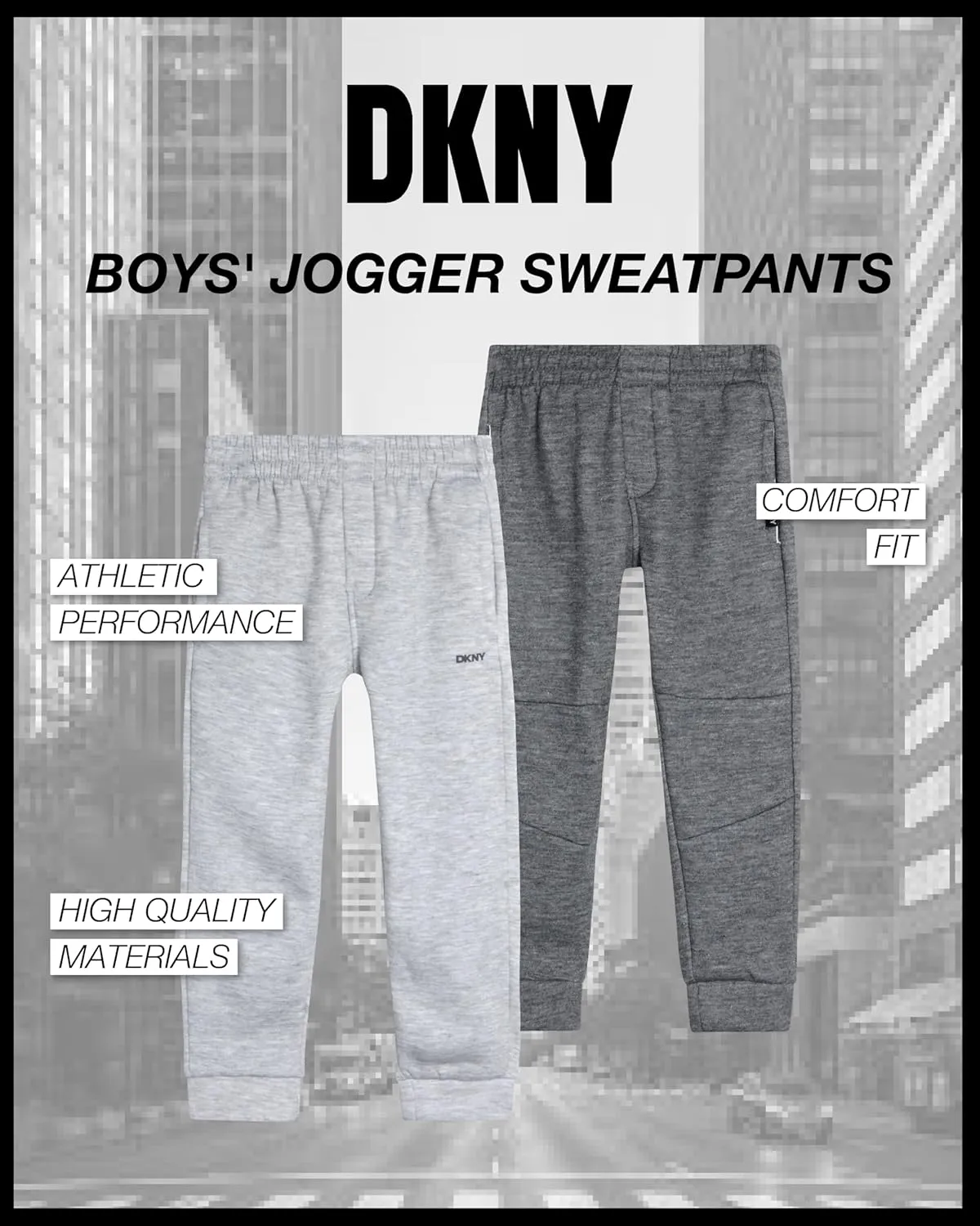DKNY Baby Boys’ Sweatpants - 2 Pack Breathable Athletic Performance Fleece Jogger Pants with Side Pockets (Sizes: 2T-7)