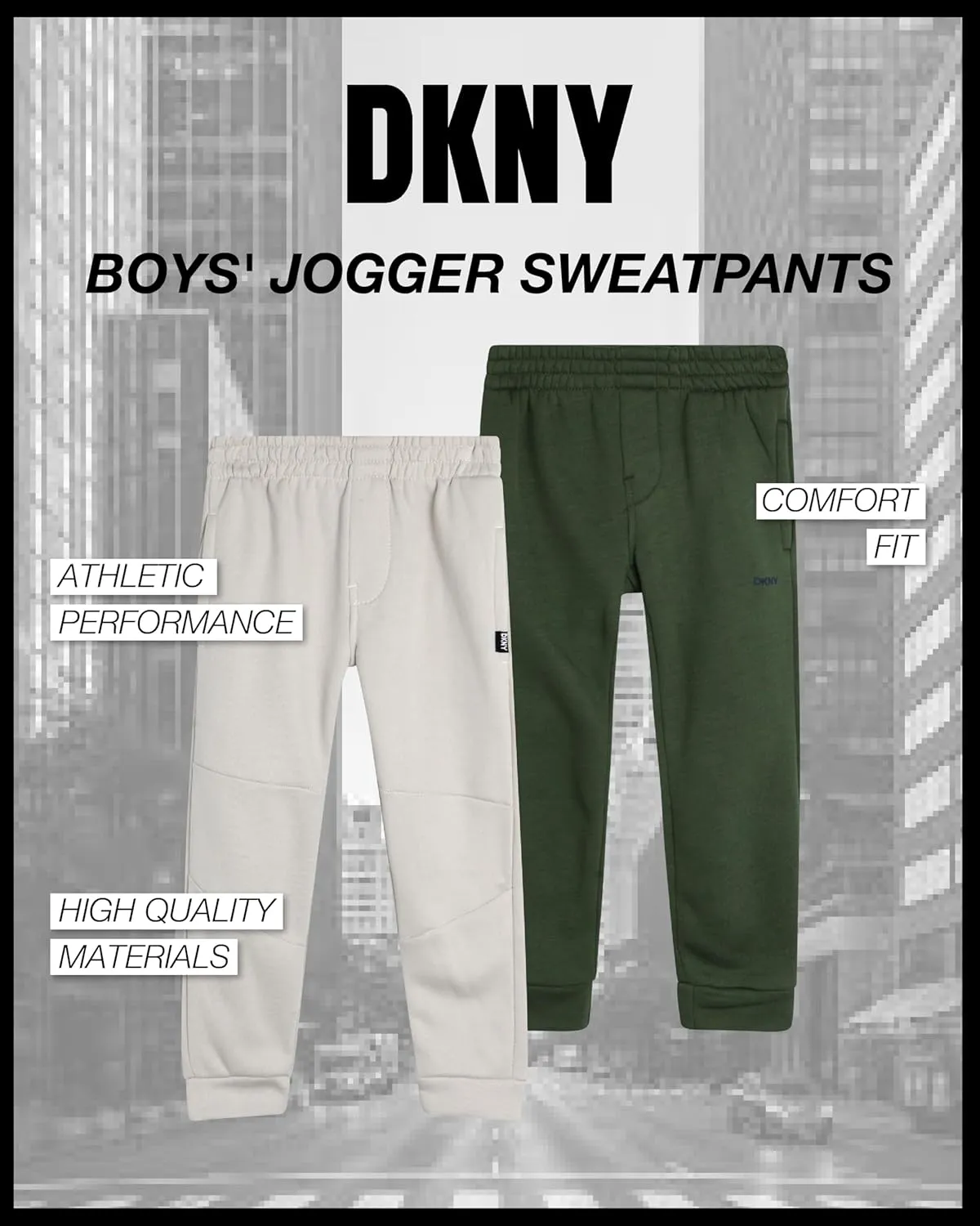 DKNY Baby Boys’ Sweatpants - 2 Pack Breathable Athletic Performance Fleece Jogger Pants with Side Pockets (Sizes: 2T-7)