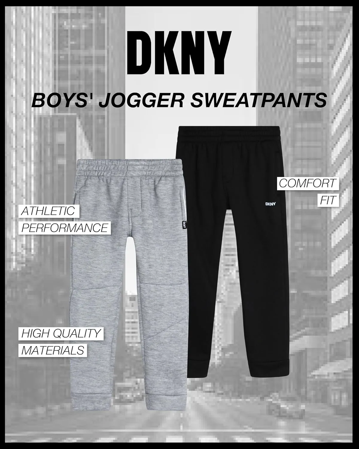 DKNY Baby Boys’ Sweatpants - 2 Pack Breathable Athletic Performance Fleece Jogger Pants with Side Pockets (Sizes: 2T-7)