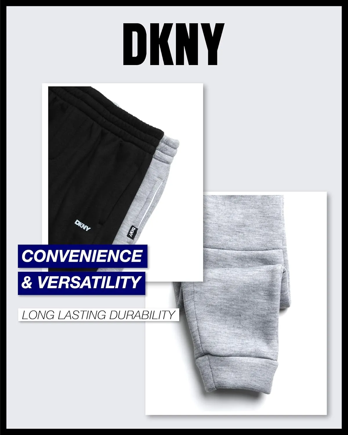 DKNY Baby Boys’ Sweatpants - 2 Pack Breathable Athletic Performance Fleece Jogger Pants with Side Pockets (Sizes: 2T-7)
