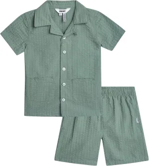 DKNY Toddler Boys' Cabana Set - 2 Piece Short Sleeve Button Down Shirt and Matching Shorts for Little Boys (Sizes: 2T-7)