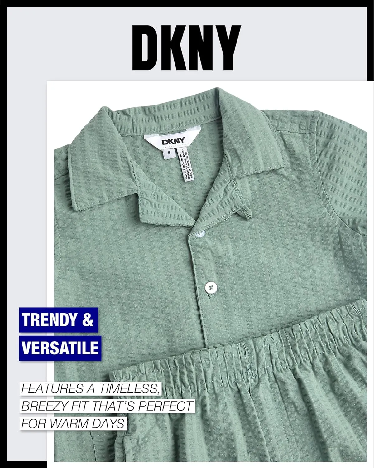 DKNY Toddler Boys' Cabana Set - 2 Piece Short Sleeve Button Down Shirt and Matching Shorts for Little Boys (Sizes: 2T-7)