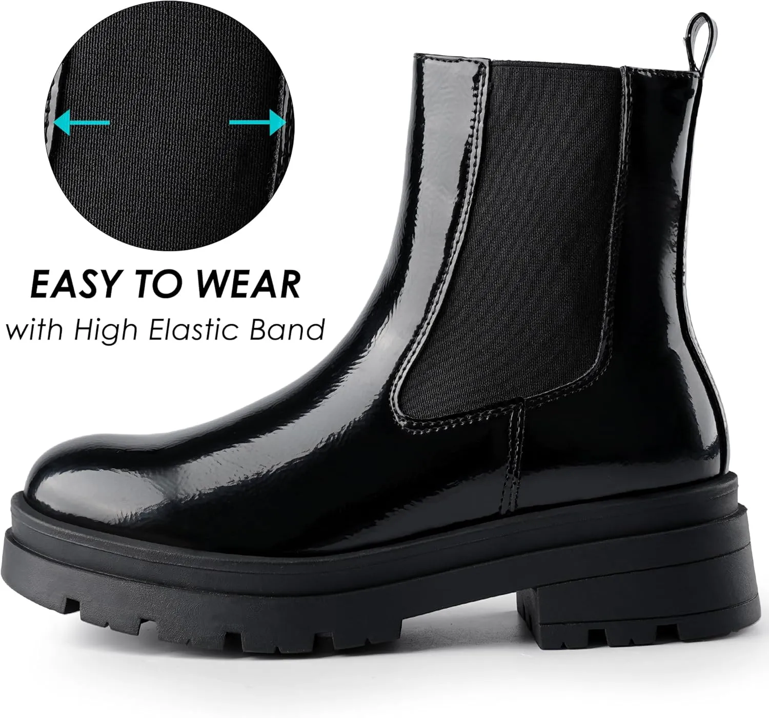 Dodow Womens Chelsea Boots Chunky Heel High Elastic Slip On Ankle Booties