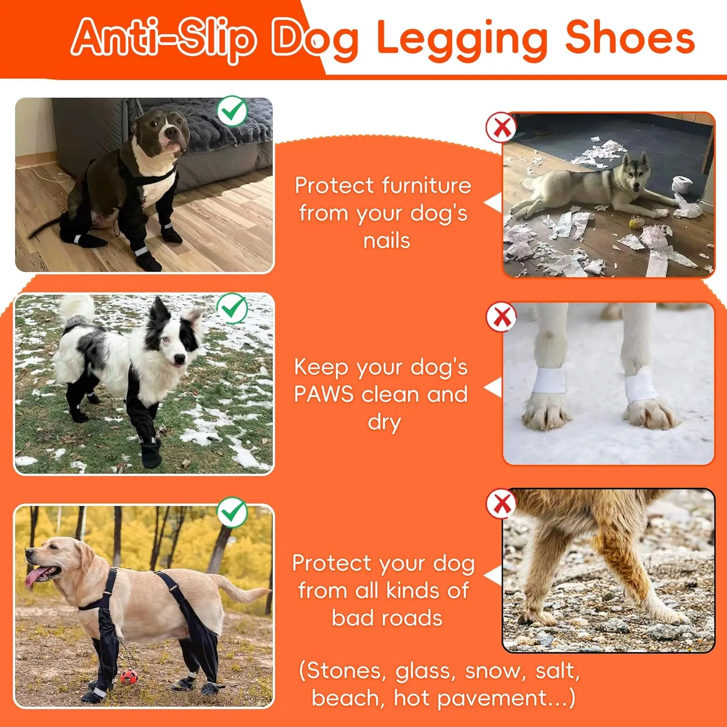 Dog Suspender Boots, Large Dog Rain Boots, Waterproof Doggy Winter Boot Snow Pants, Paw Protectors Legging Shoes with Suspenders, Anti-Slip Reflective Rain Boot for Walk Hike Outdoor Snowy (Black,XL)