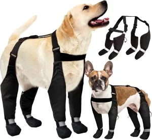 Dog Suspender Boots, Large Dog Rain Boots, Waterproof Doggy Winter Boot Snow Pants, Paw Protectors Legging Shoes with Suspenders, Anti-Slip Reflective Rain Boot for Walk Hike Outdoor Snowy (Black,XL)