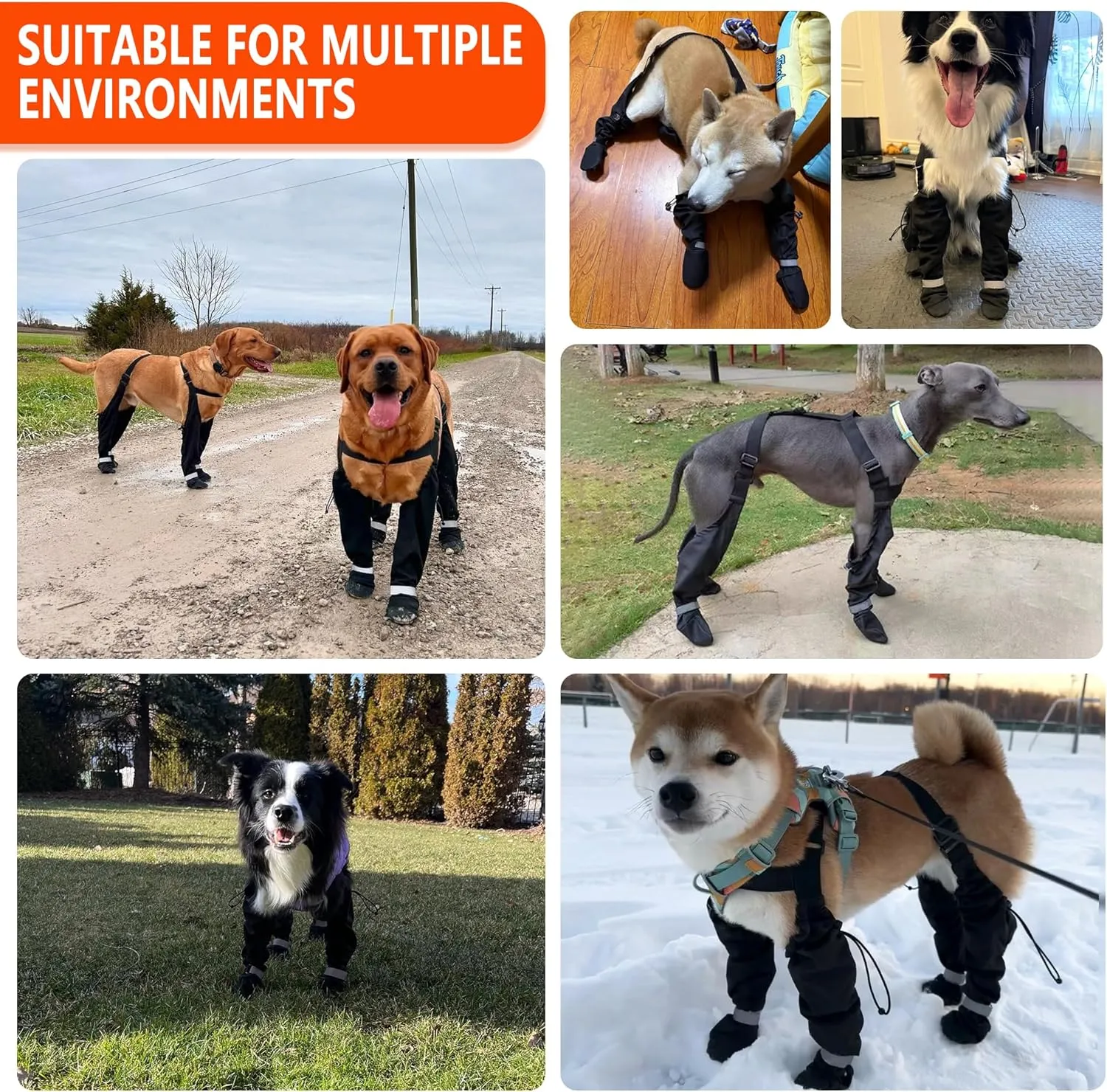 Dog Suspender Boots, Large Dog Rain Boots, Waterproof Doggy Winter Boot Snow Pants, Paw Protectors Legging Shoes with Suspenders, Anti-Slip Reflective Rain Boot for Walk Hike Outdoor Snowy (Black,XL)