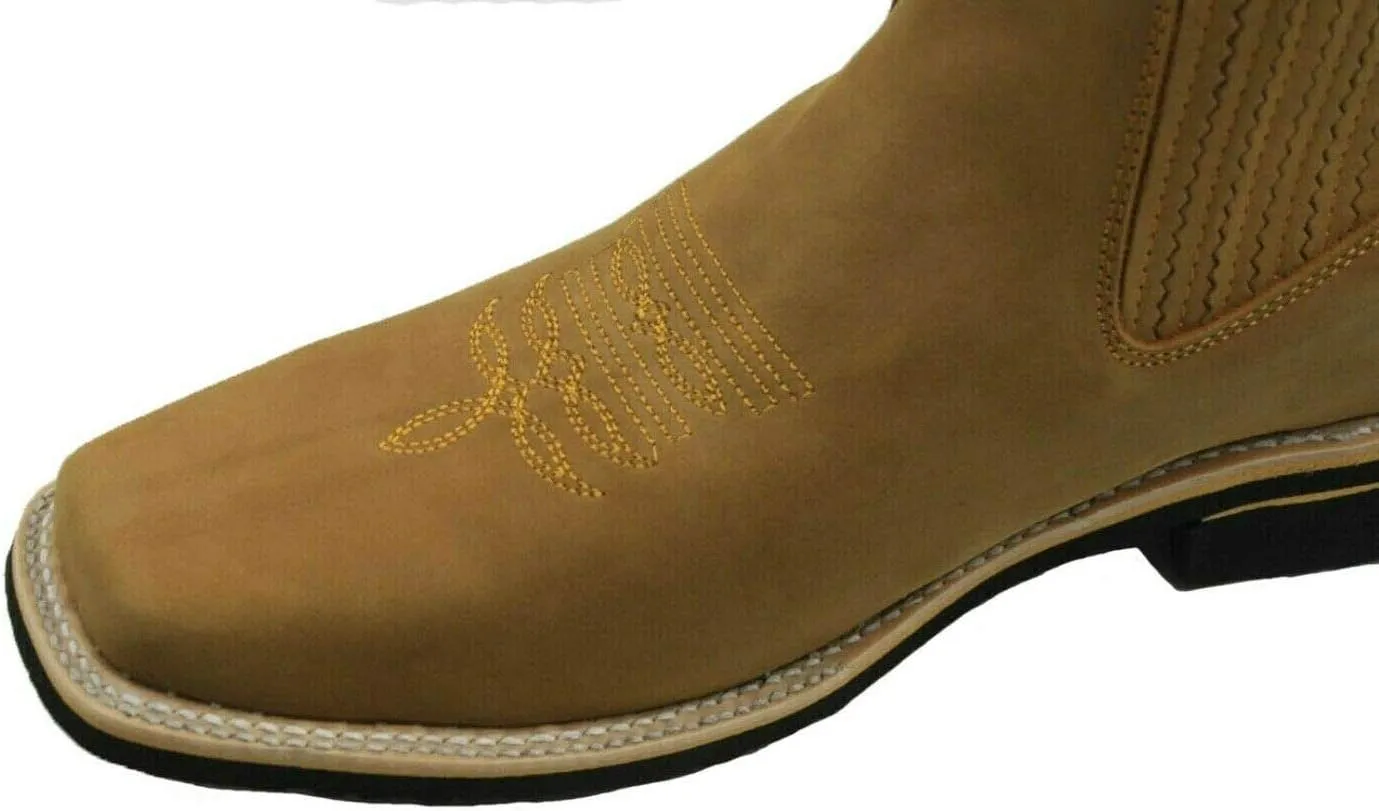 Dona Michi Men Genuine Leather Square Toe Short Ankle Boots Handcrafted
