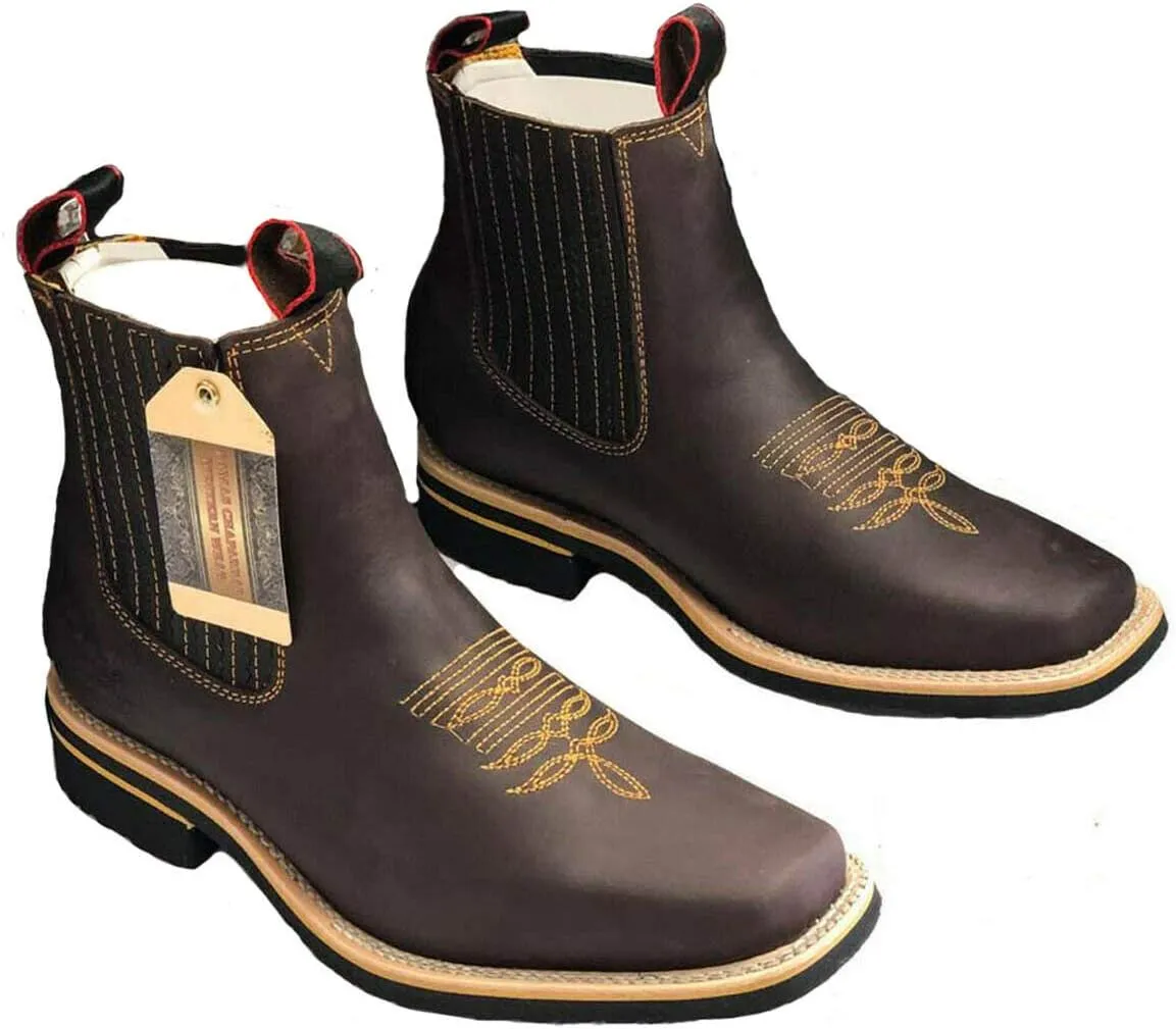 Dona Michi Men Genuine Leather Square Toe Short Ankle Boots Handcrafted