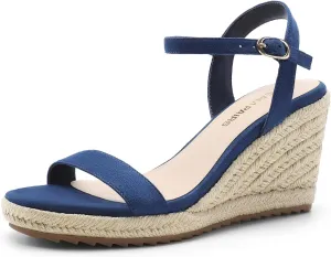 DREAM PAIRS Espadrilles Wedge Sandals for Women, Women's Open Toe Summer Dressy Sandals with Adjustable Ankle Strap and Soft Footbed