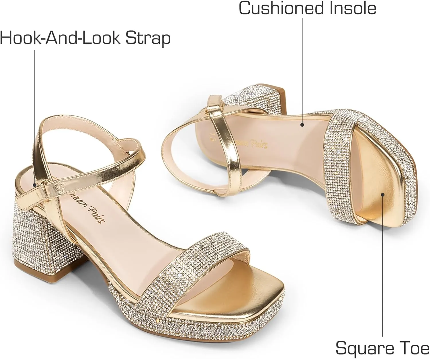 DREAM PAIRS Girls Sandals Open Toe Low Block Chunky Heels Sandals Party Dress Pumps Shoes for Little Big Kid