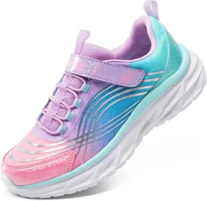 DREAM PAIRS Girls Shoes Sneakers Kids Tennis Shoes Sparkle ColorBurst Lightweight Running Casual Walking Shoes
