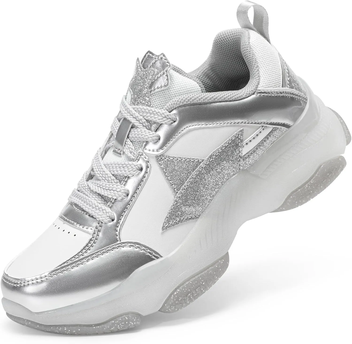 DREAM PAIRS Girls Sneakers Lace up Lightweight Sparkle StarGlow Breathable Jelly Sole Kids Walking Shoes Casual Sports