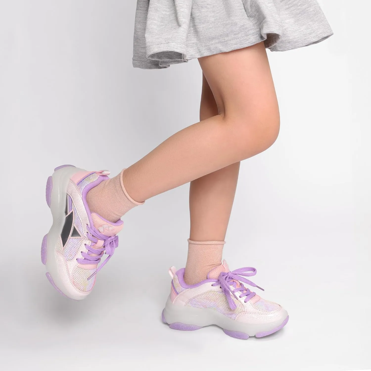 DREAM PAIRS Girls Sneakers Lace up Lightweight Sparkle StarGlow Breathable Jelly Sole Kids Walking Shoes Casual Sports