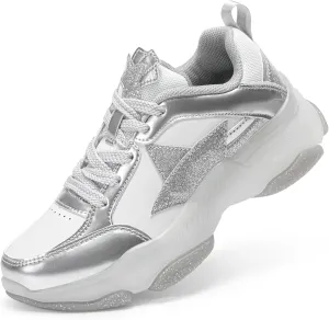 DREAM PAIRS Girls Sneakers Lace up Lightweight Sparkle StarGlow Breathable Jelly Sole Kids Walking Shoes Casual Sports