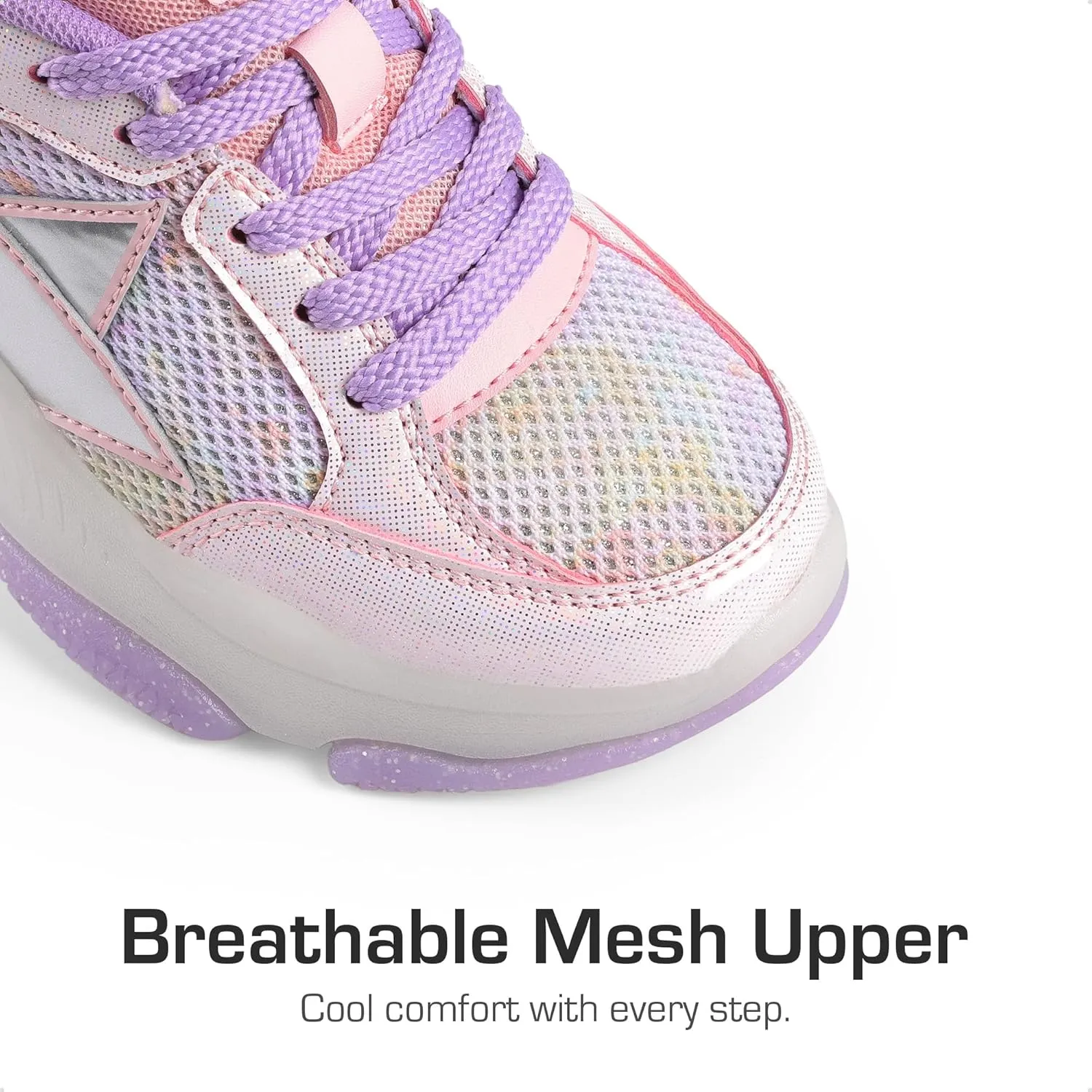 DREAM PAIRS Girls Sneakers Lace up Lightweight Sparkle StarGlow Breathable Jelly Sole Kids Walking Shoes Casual Sports