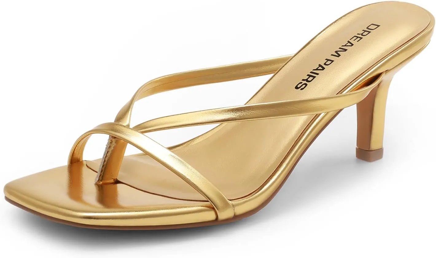 DREAM PAIRS Heels for Women Flip Flops Kitten Low Heels Open Square Toe Thong Heeled Sandals, Sexy Fashion Comfort Shoes for Party Casual Slides