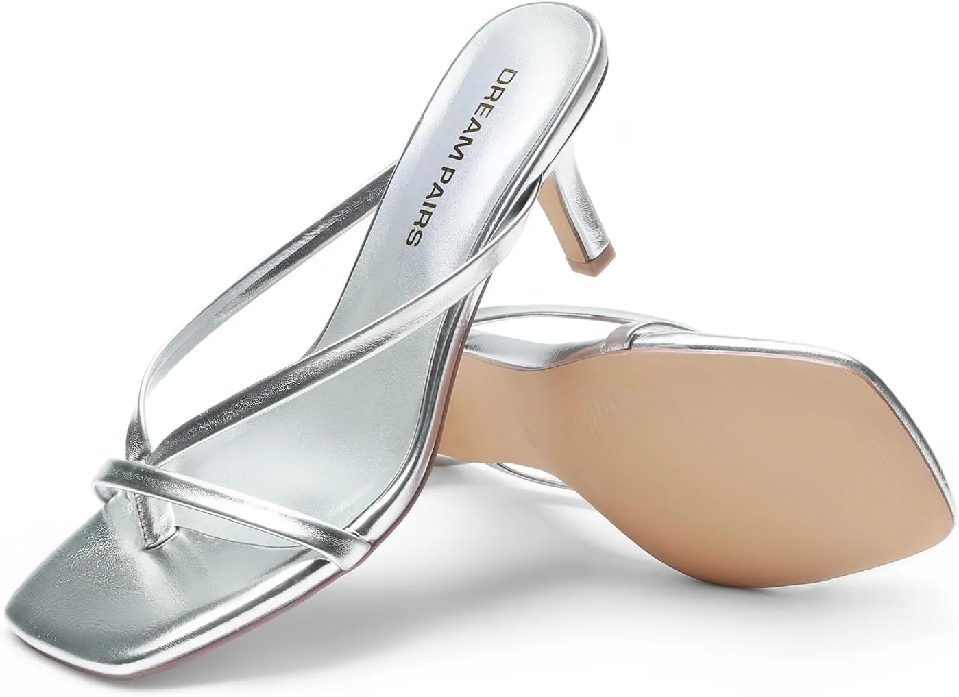 DREAM PAIRS Heels for Women Flip Flops Kitten Low Heels Open Square Toe Thong Heeled Sandals, Sexy Fashion Comfort Shoes for Party Casual Slides