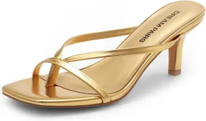 DREAM PAIRS Heels for Women Flip Flops Kitten Low Heels Open Square Toe Thong Heeled Sandals, Sexy Fashion Comfort Shoes for Party Casual Slides