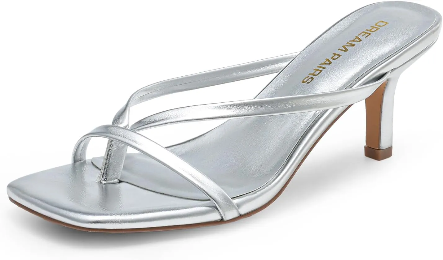 DREAM PAIRS Heels for Women Flip Flops Kitten Low Heels Open Square Toe Thong Heeled Sandals, Sexy Fashion Comfort Shoes for Party Casual Slides