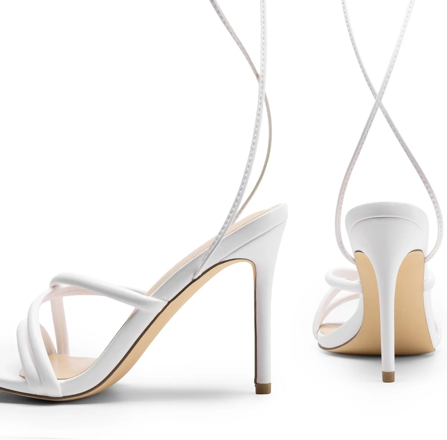 DREAM PAIRS Heels for Women Strappy High Stiletto Lace Up Heeled Sandals Square Open Toe Heels for Prom Party Dating
