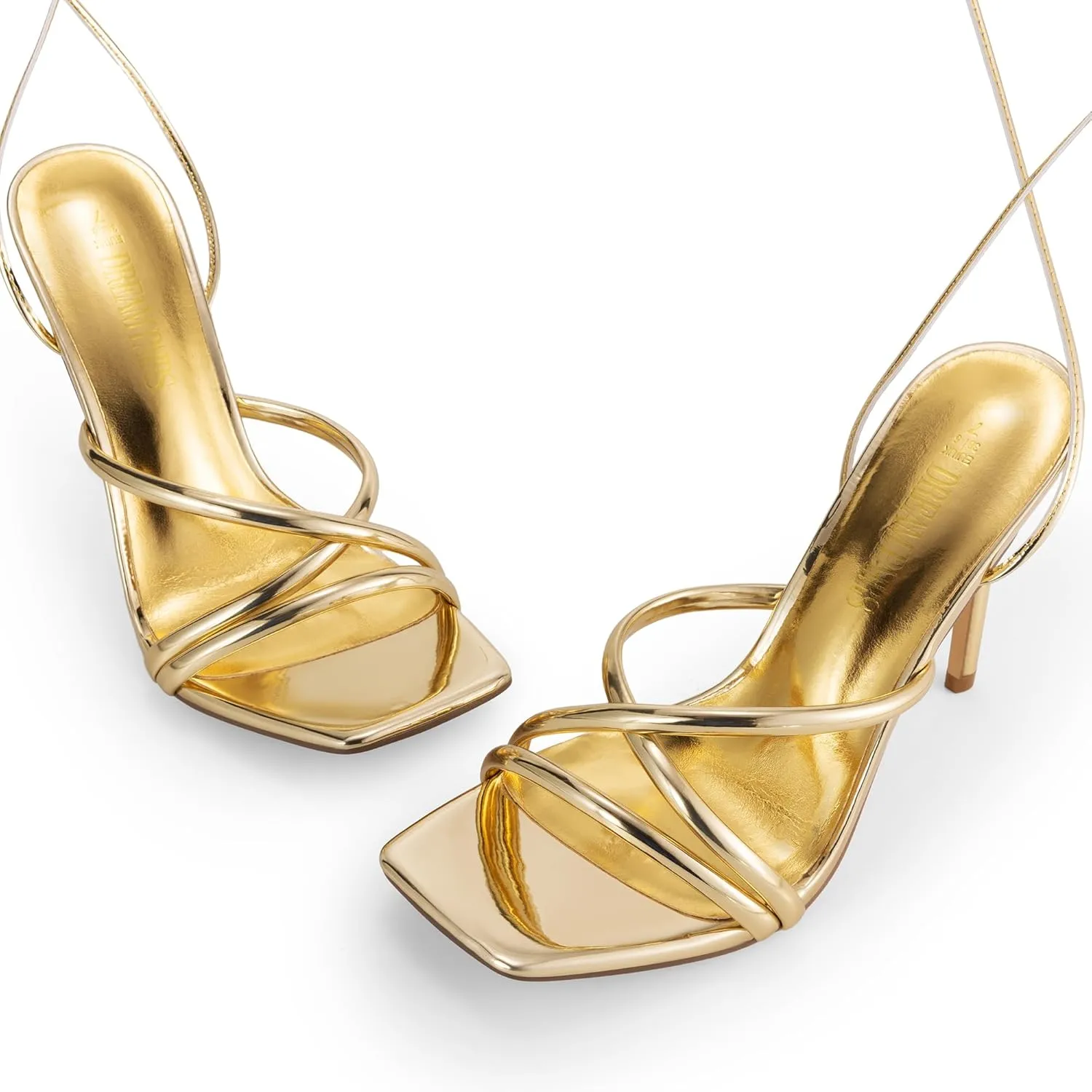 DREAM PAIRS Heels for Women Strappy High Stiletto Lace Up Heeled Sandals Square Open Toe Heels for Prom Party Dating