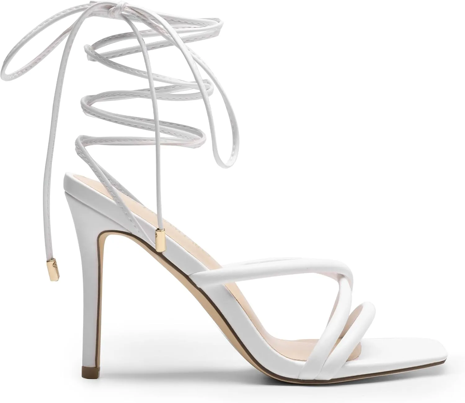 DREAM PAIRS Heels for Women Strappy High Stiletto Lace Up Heeled Sandals Square Open Toe Heels for Prom Party Dating
