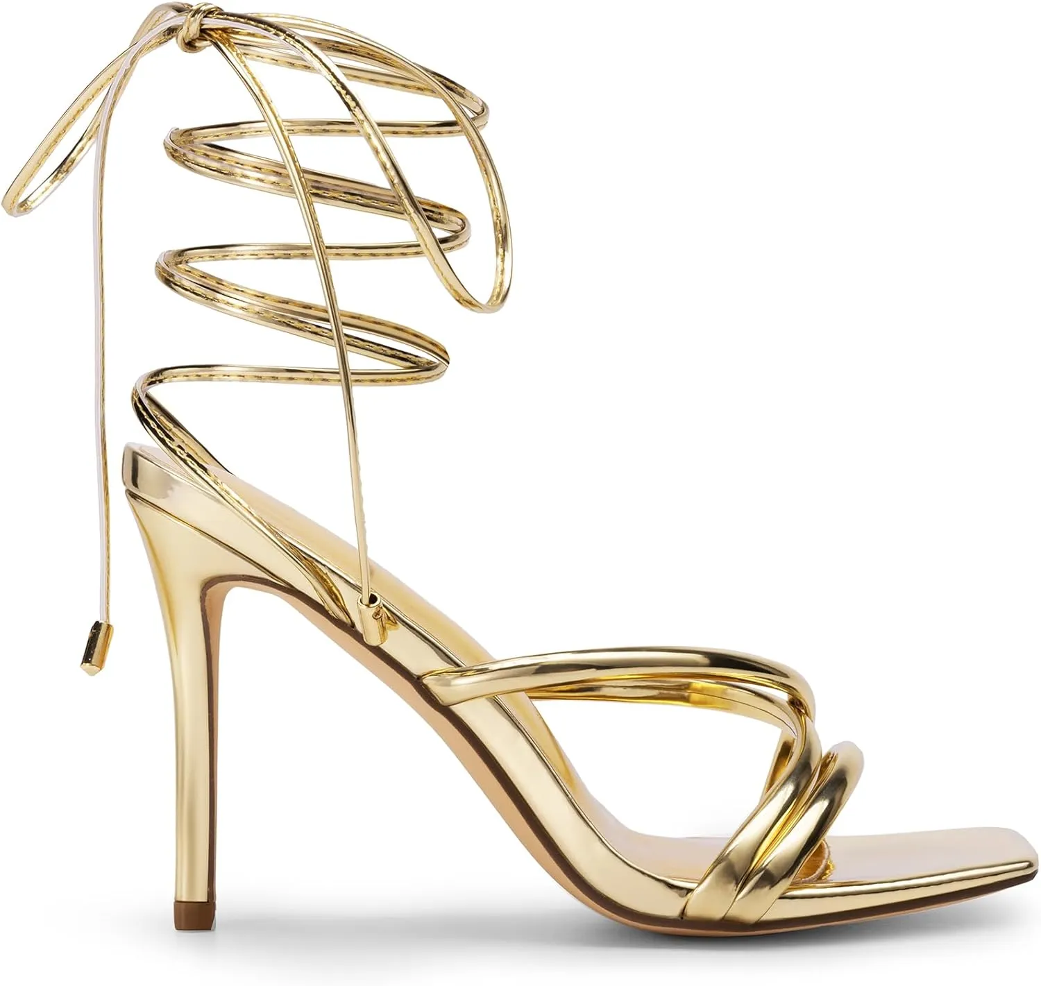 DREAM PAIRS Heels for Women Strappy High Stiletto Lace Up Heeled Sandals Square Open Toe Heels for Prom Party Dating