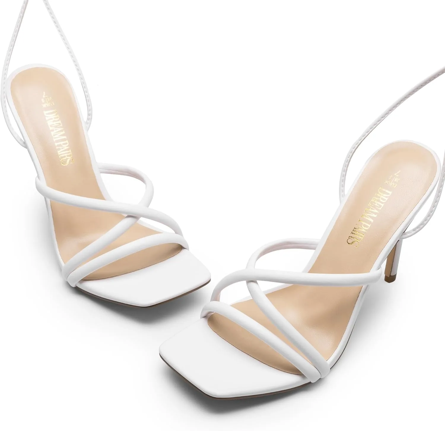 DREAM PAIRS Heels for Women Strappy High Stiletto Lace Up Heeled Sandals Square Open Toe Heels for Prom Party Dating