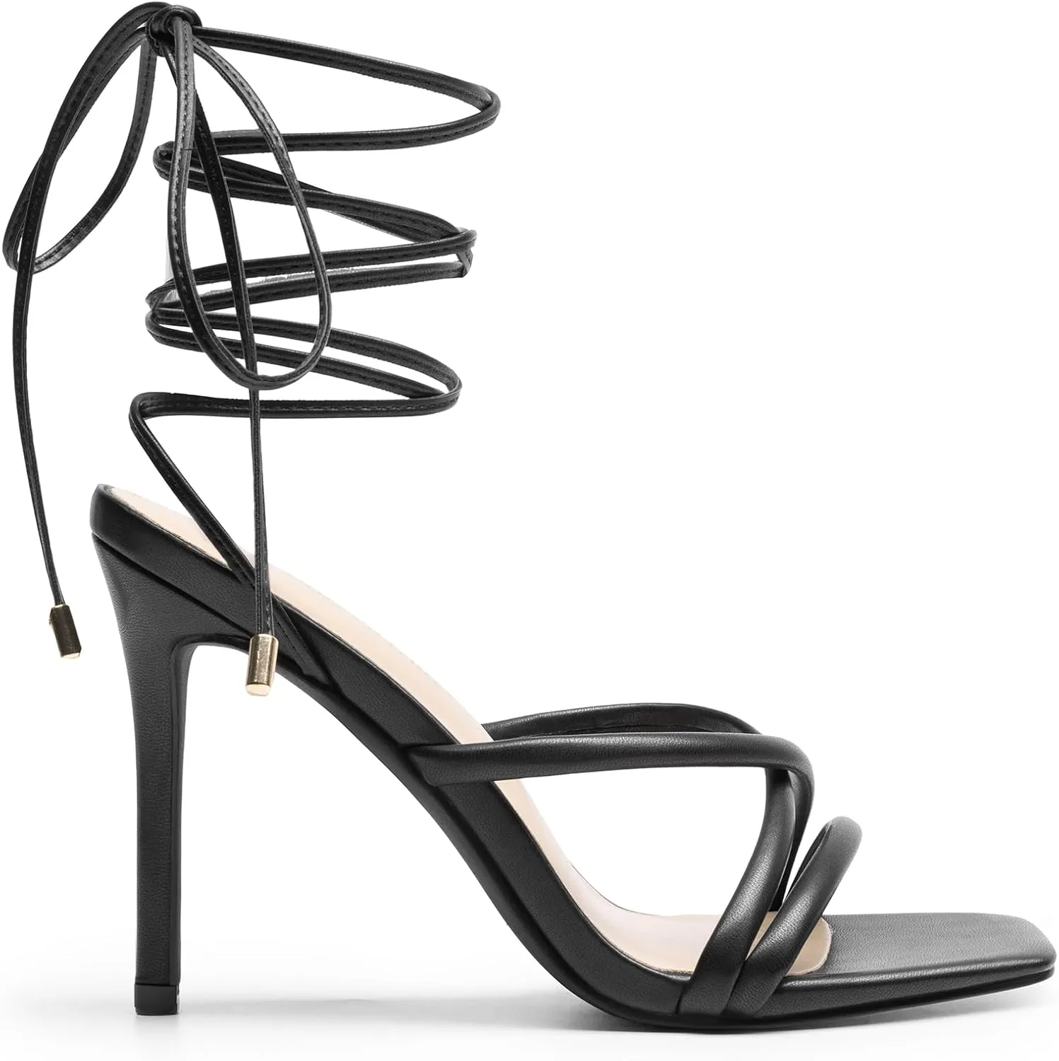 DREAM PAIRS Heels for Women Strappy High Stiletto Lace Up Heeled Sandals Square Open Toe Heels for Prom Party Dating