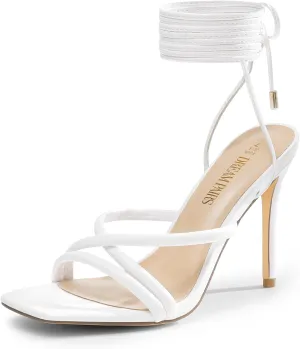 DREAM PAIRS Heels for Women Strappy High Stiletto Lace Up Heeled Sandals Square Open Toe Heels for Prom Party Dating