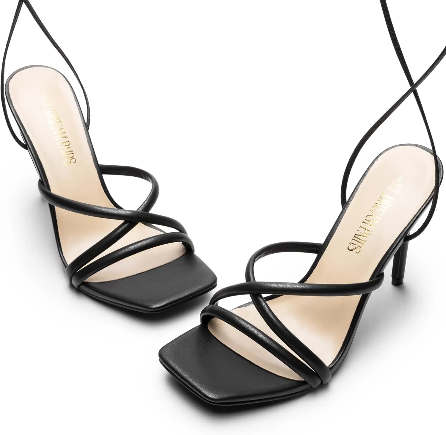 DREAM PAIRS Heels for Women Strappy High Stiletto Lace Up Heeled Sandals Square Open Toe Heels for Prom Party Dating