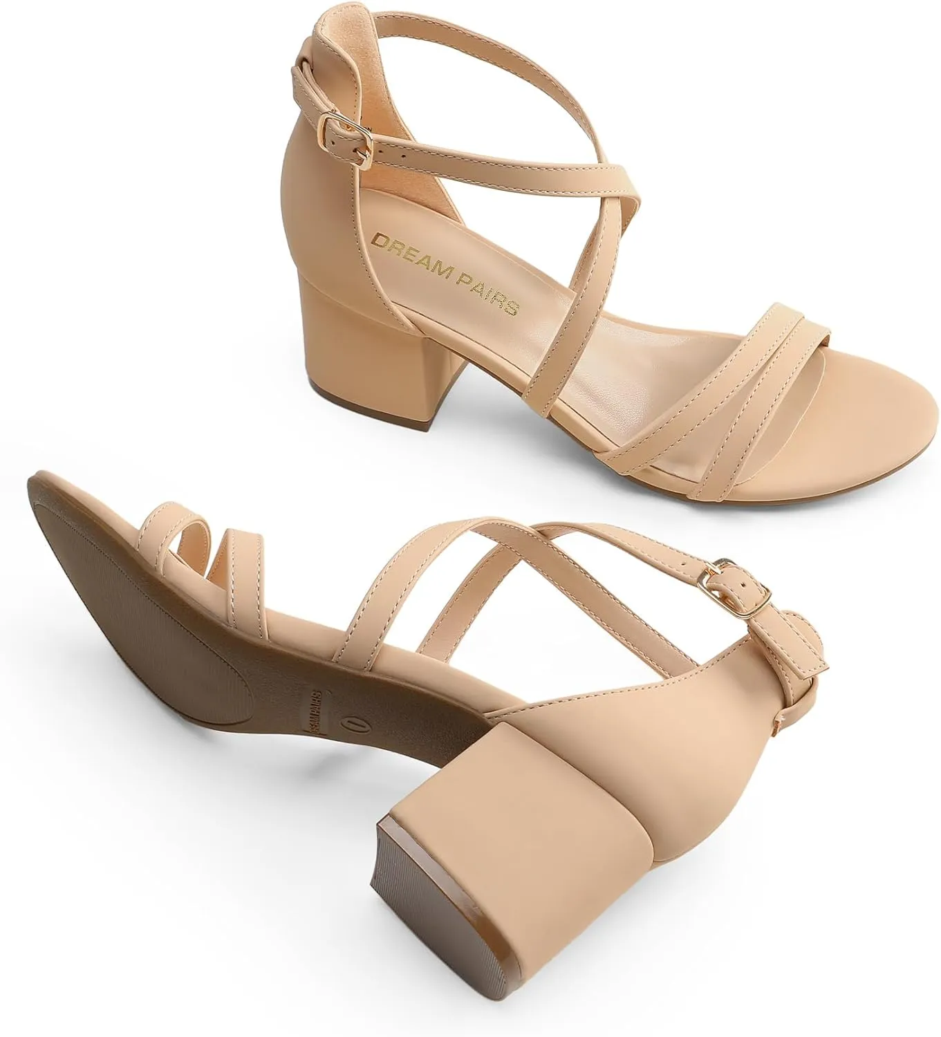 DREAM PAIRS Women's Ankle Strap Low Chunky Heels Open Toe Blocked Strappy Sandals Dress Shoes for Wedding Bridal Party