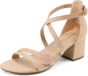 DREAM PAIRS Women's Ankle Strap Low Chunky Heels Open Toe Blocked Strappy Sandals Dress Shoes for Wedding Bridal Party
