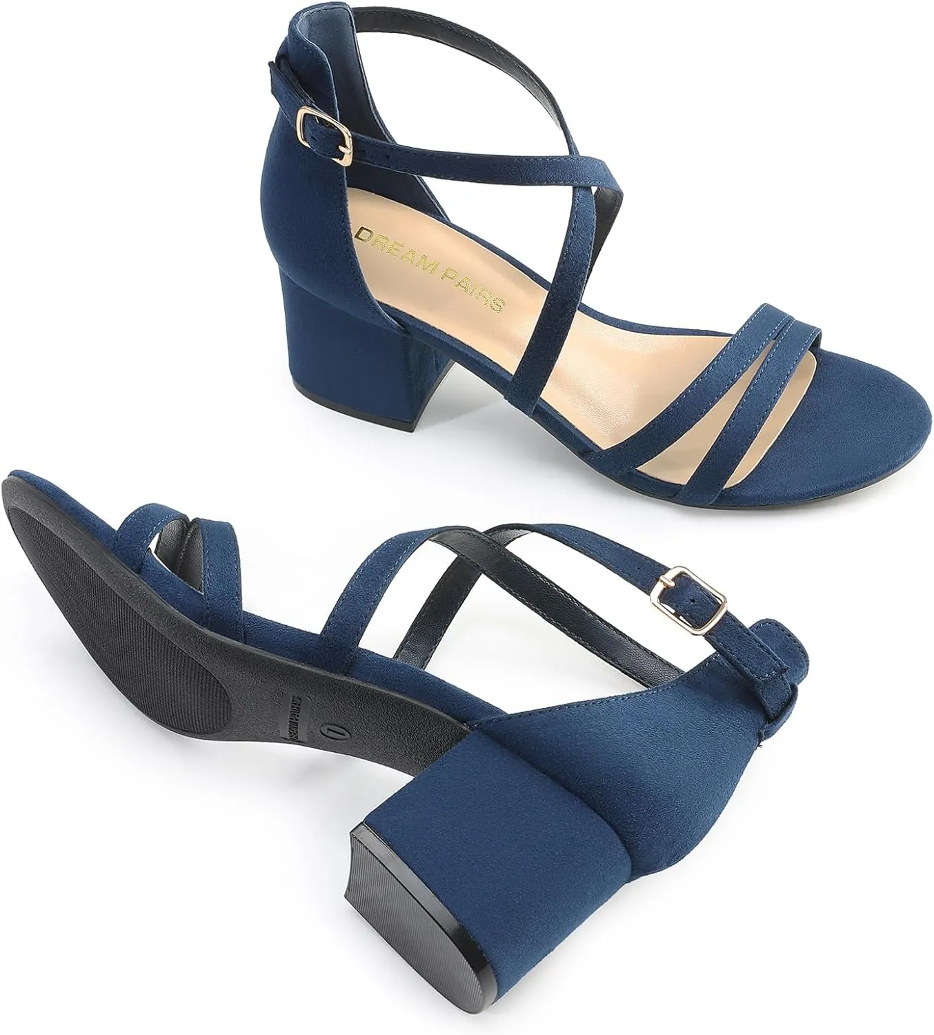 DREAM PAIRS Women's Ankle Strap Low Chunky Heels Open Toe Blocked Strappy Sandals Dress Shoes for Wedding Bridal Party
