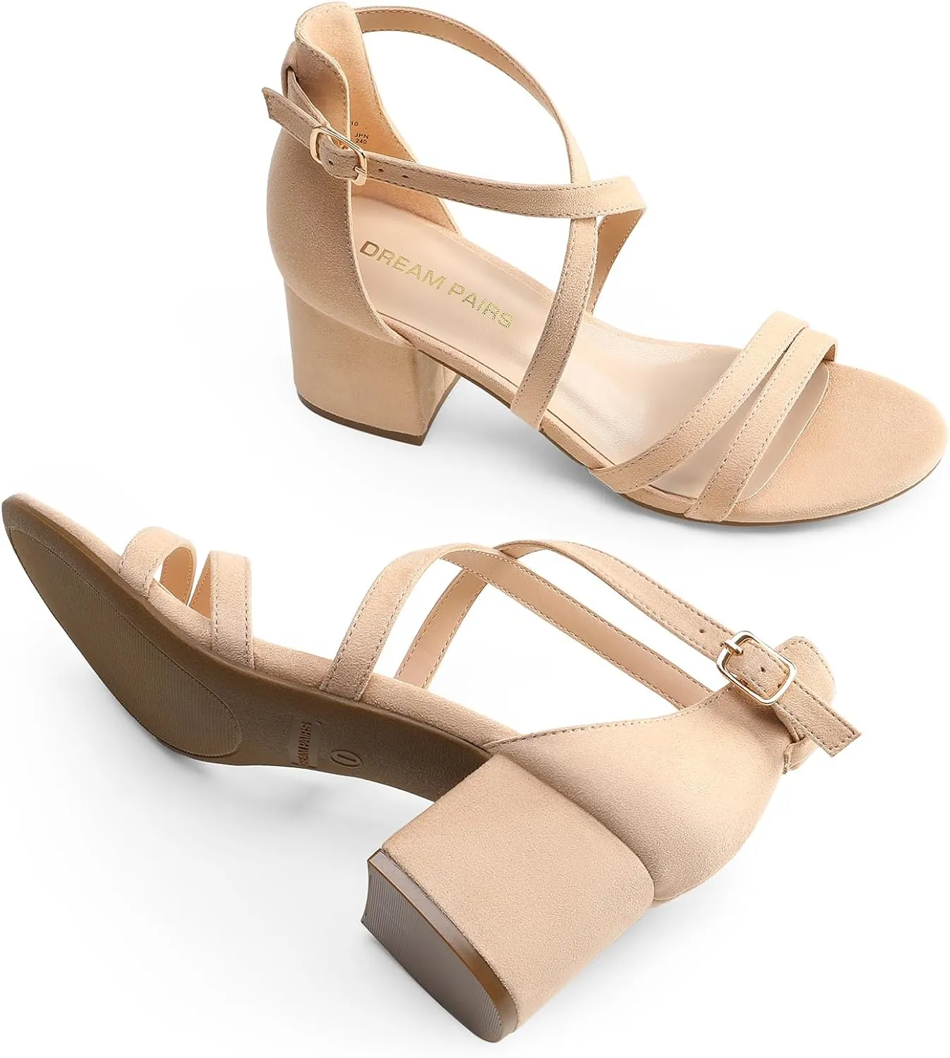 DREAM PAIRS Women's Ankle Strap Low Chunky Heels Open Toe Blocked Strappy Sandals Dress Shoes for Wedding Bridal Party