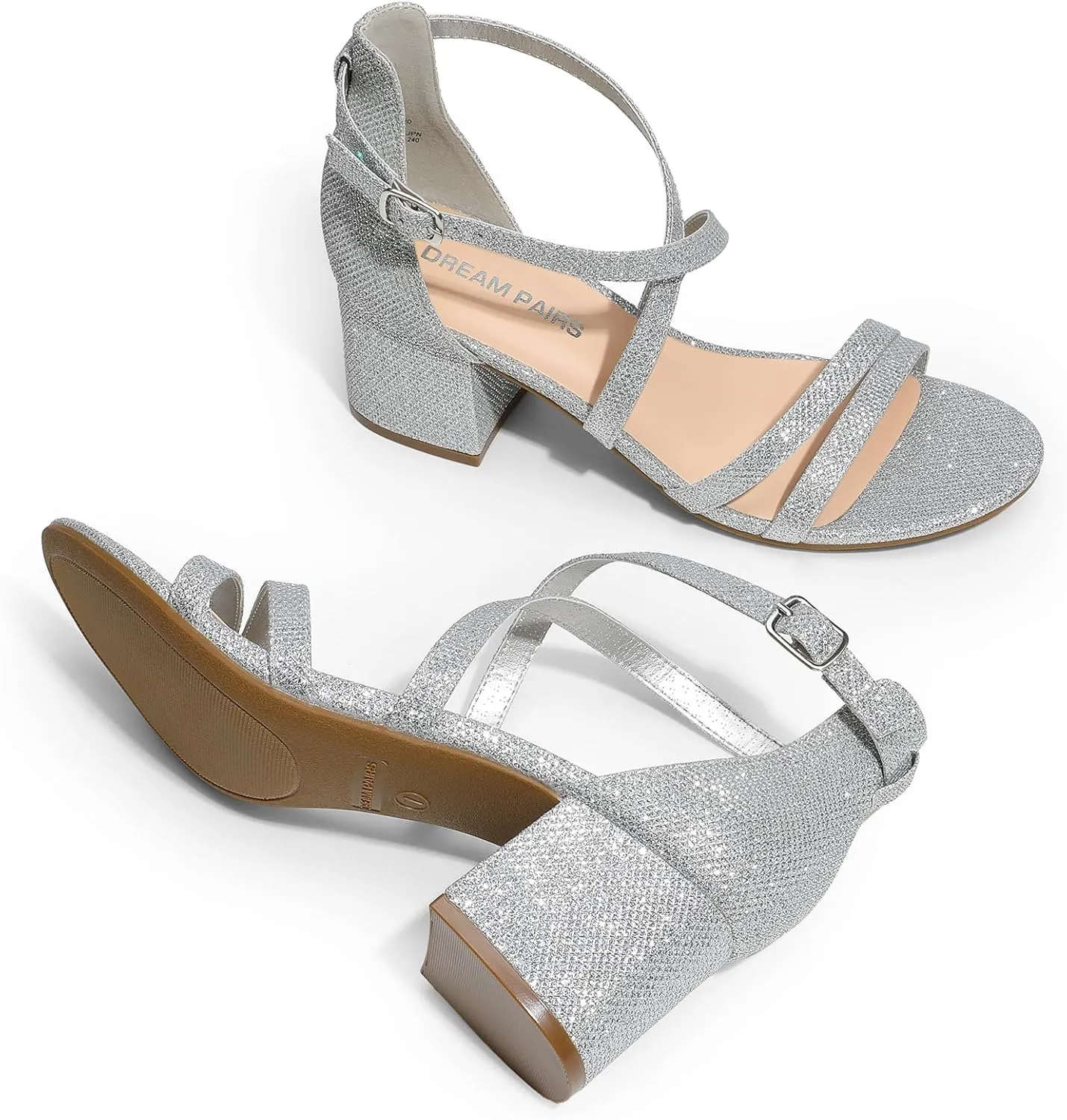 DREAM PAIRS Women's Ankle Strap Low Chunky Heels Open Toe Blocked Strappy Sandals Dress Shoes for Wedding Bridal Party