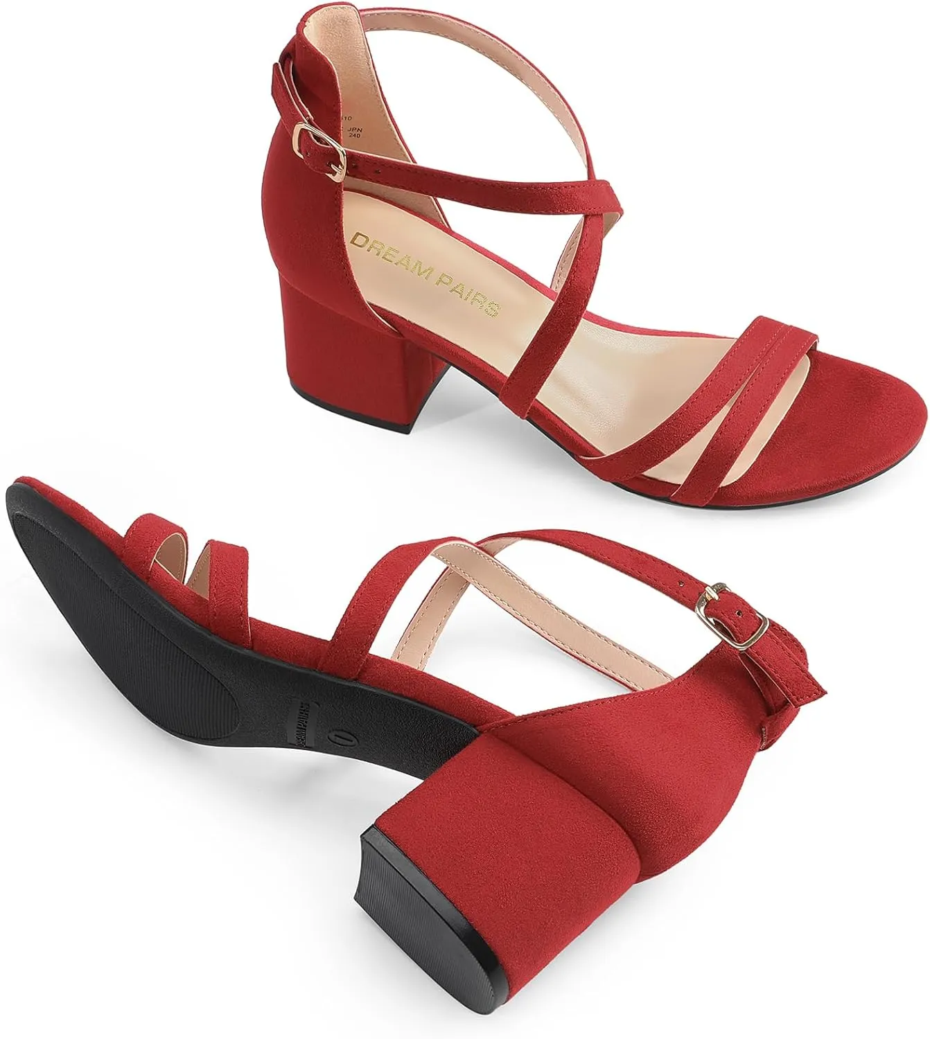 DREAM PAIRS Women's Ankle Strap Low Chunky Heels Open Toe Blocked Strappy Sandals Dress Shoes for Wedding Bridal Party