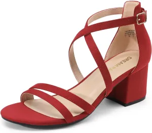 DREAM PAIRS Women's Ankle Strap Low Chunky Heels Open Toe Blocked Strappy Sandals Dress Shoes for Wedding Bridal Party