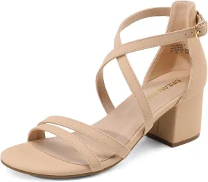 DREAM PAIRS Women's Ankle Strap Low Chunky Heels Open Toe Blocked Strappy Sandals Dress Shoes for Wedding Bridal Party