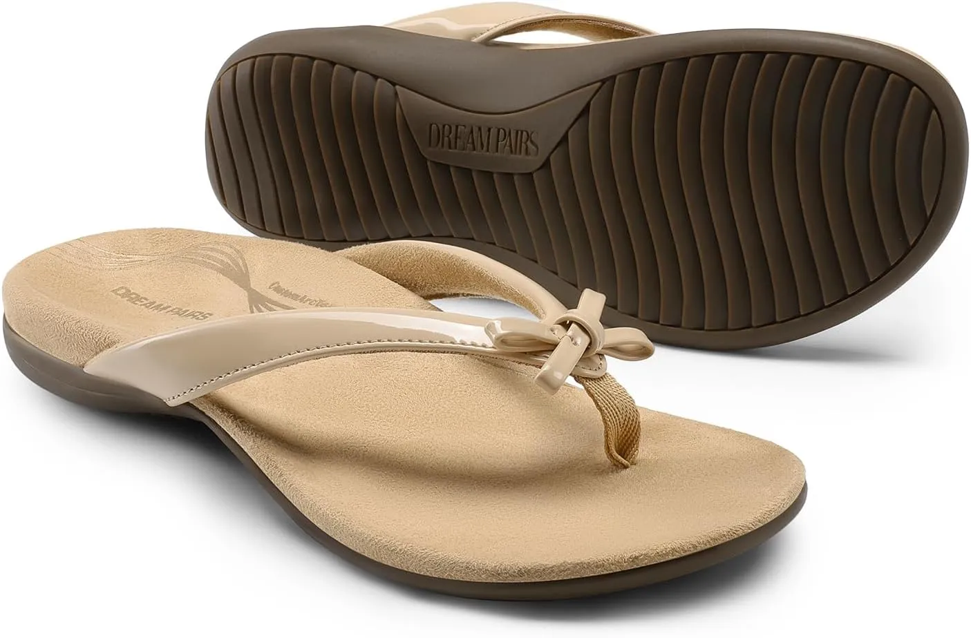 DREAM PAIRS Women's Arch Support Flip Flops Comfortable Dressy Orthopedic Thong Sandals Slides with Bow for Walking Summer Vacation