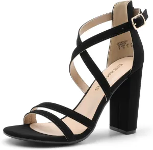 DREAM PAIRS Womens Chunky Heels 4 inch High Multi Strap Soft Comfort Block Heeled Sandals for Prom Dancing Wedding