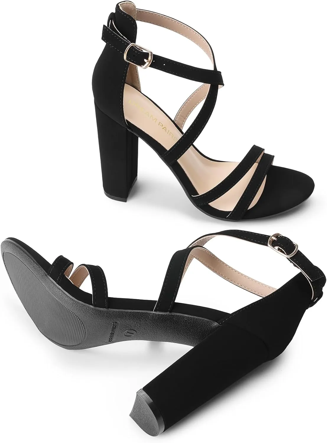 DREAM PAIRS Womens Chunky Heels 4 inch High Multi Strap Soft Comfort Block Heeled Sandals for Prom Dancing Wedding