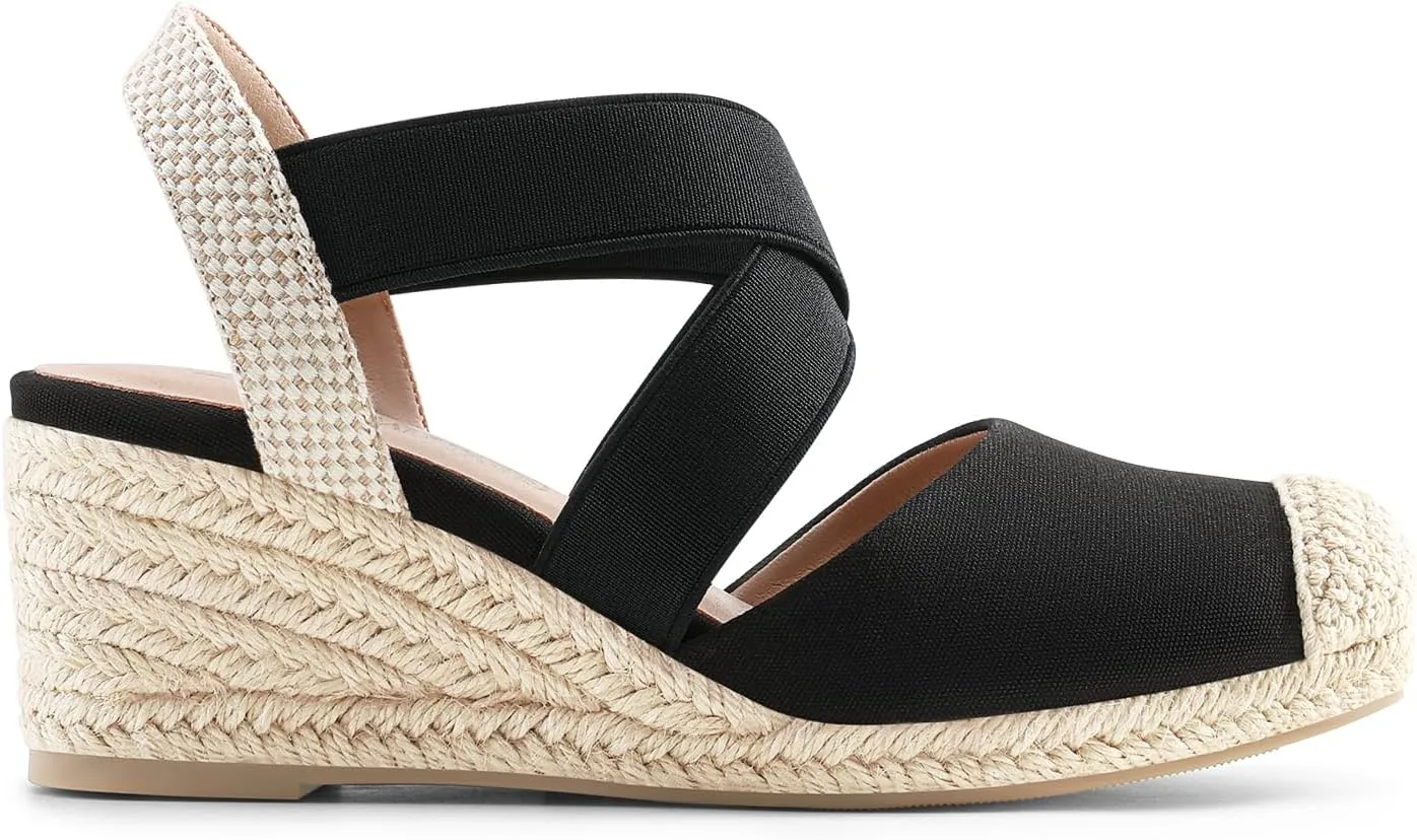DREAM PAIRS Womens Close Toe Espadrilles Platform Slip on Elastic Criss Cross Straps Dressy Wedges Sandals