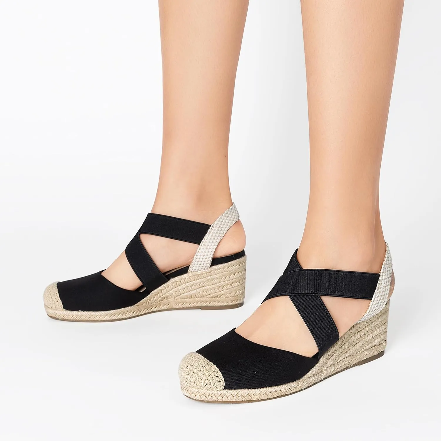 DREAM PAIRS Womens Close Toe Espadrilles Platform Slip on Elastic Criss Cross Straps Dressy Wedges Sandals