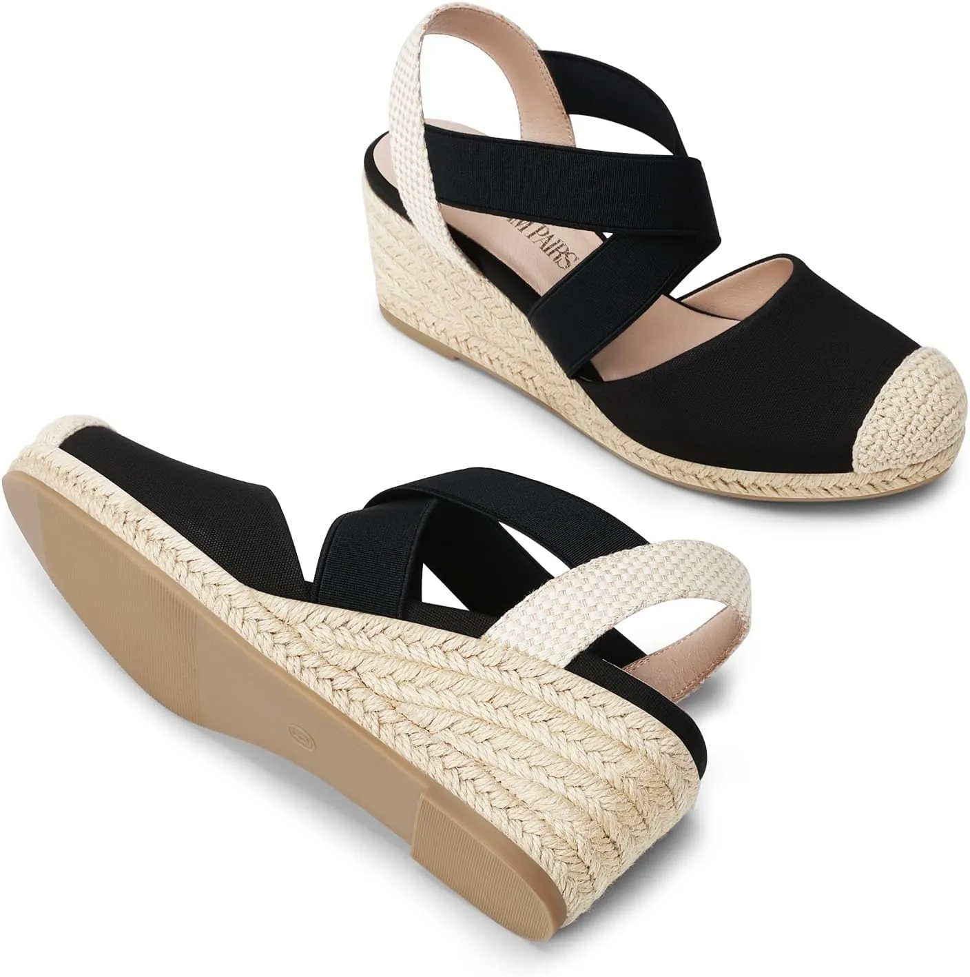 DREAM PAIRS Womens Close Toe Espadrilles Platform Slip on Elastic Criss Cross Straps Dressy Wedges Sandals