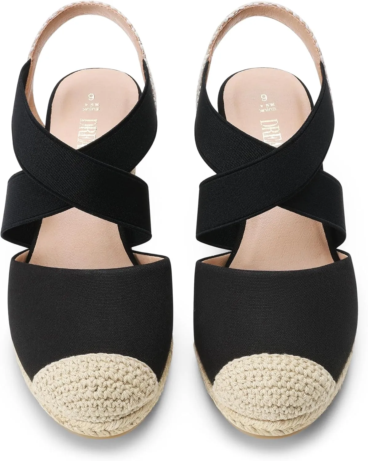 DREAM PAIRS Womens Close Toe Espadrilles Platform Slip on Elastic Criss Cross Straps Dressy Wedges Sandals