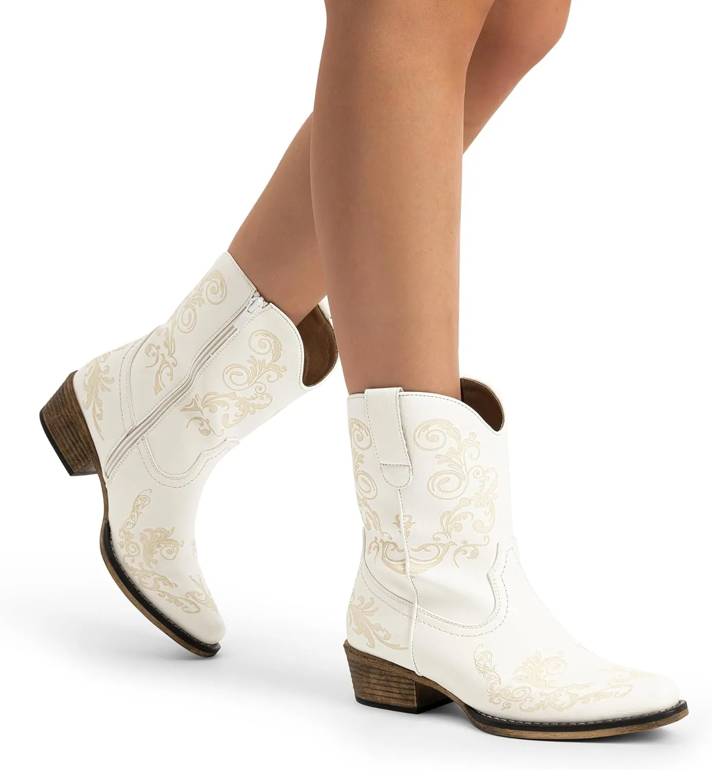DREAM PAIRS Women's Cowboy Cowgirl Western Ankle Boots Low Chunky Heels Square Toe Fall Short Booties Shoes
