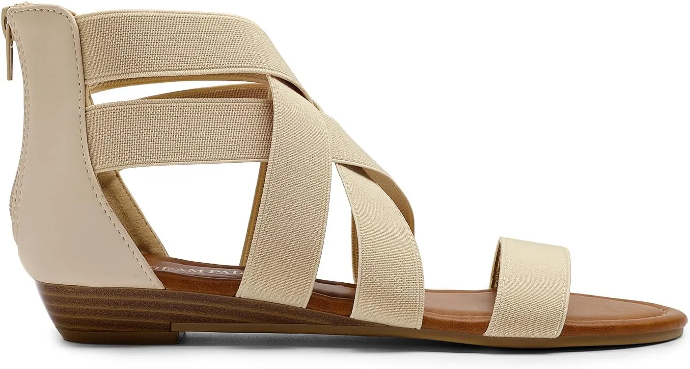 DREAM PAIRS Women's Elastic Ankle Strap Low Wedges Sandals