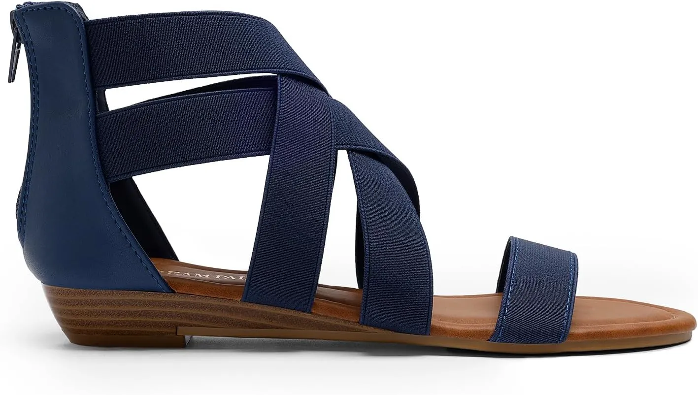 DREAM PAIRS Women's Elastic Ankle Strap Low Wedges Sandals